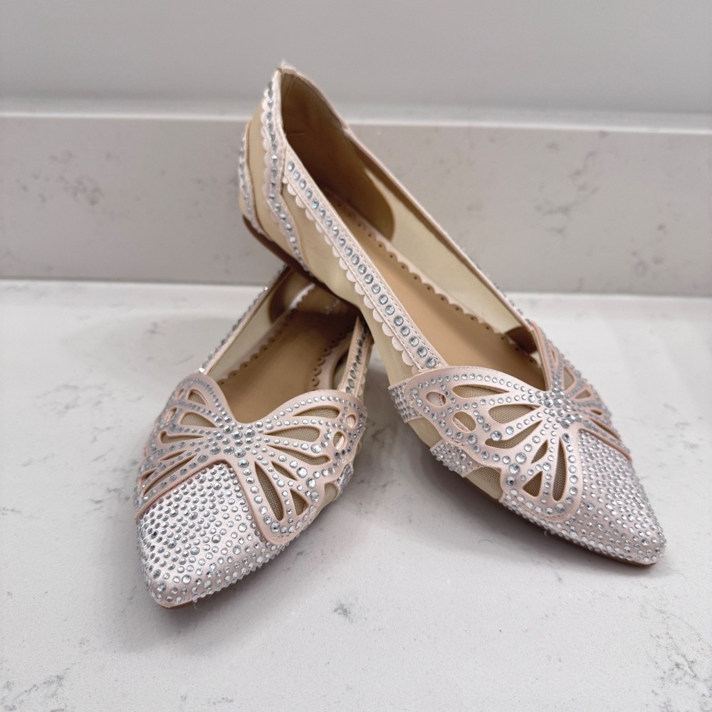 Copper Key Womens 6 Flats Butterfly Rhinestone Blush Pink Mesh Pointed Toe